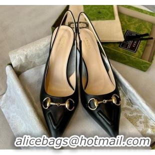 Grade Quality Gucci Calf Leather Slingback Pumps 10.5cm with Horsebit Black 1119025