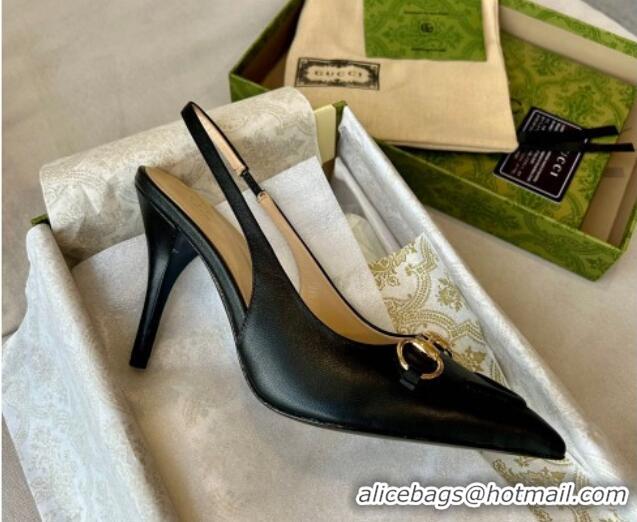 Grade Quality Gucci Calf Leather Slingback Pumps 10.5cm with Horsebit Black 1119025