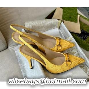 Good Looking Gucci GG Canvas Slingback Pumps 10.5cm with Horsebit Yellow 1119026