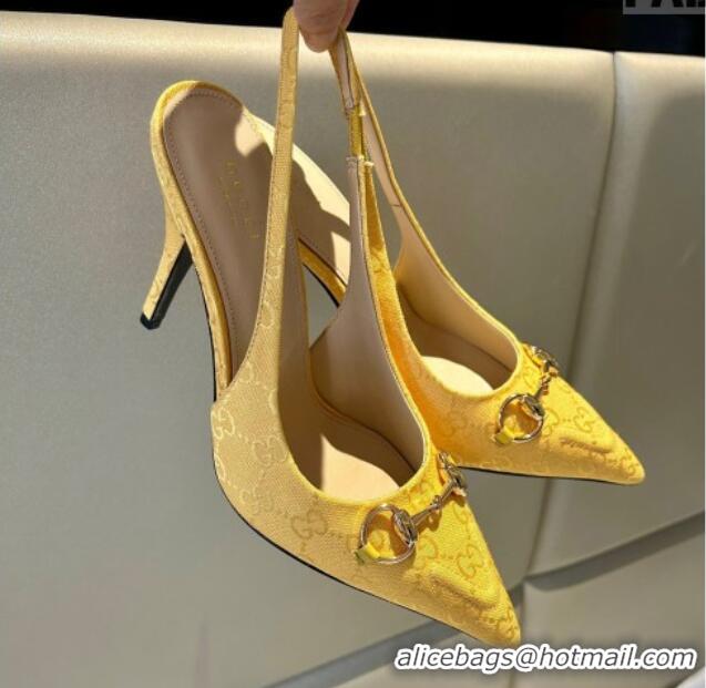 Good Looking Gucci GG Canvas Slingback Pumps 10.5cm with Horsebit Yellow 1119026