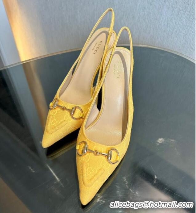 Good Looking Gucci GG Canvas Slingback Pumps 10.5cm with Horsebit Yellow 1119026