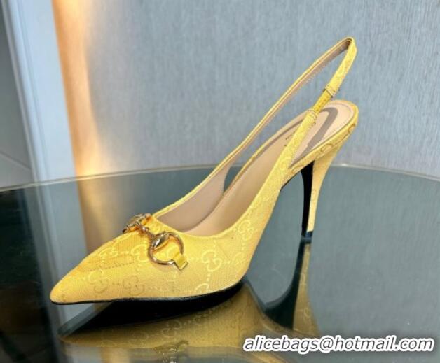 Good Looking Gucci GG Canvas Slingback Pumps 10.5cm with Horsebit Yellow 1119026