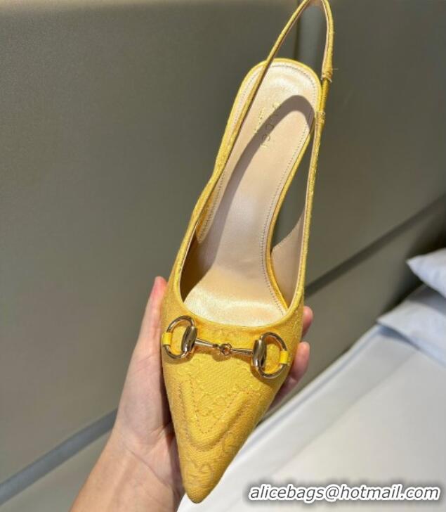 Good Looking Gucci GG Canvas Slingback Pumps 10.5cm with Horsebit Yellow 1119026