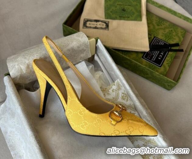 Good Looking Gucci GG Canvas Slingback Pumps 10.5cm with Horsebit Yellow 1119026