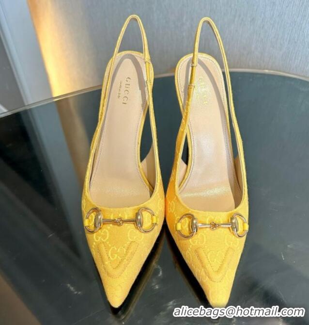 Good Looking Gucci GG Canvas Slingback Pumps 10.5cm with Horsebit Yellow 1119026