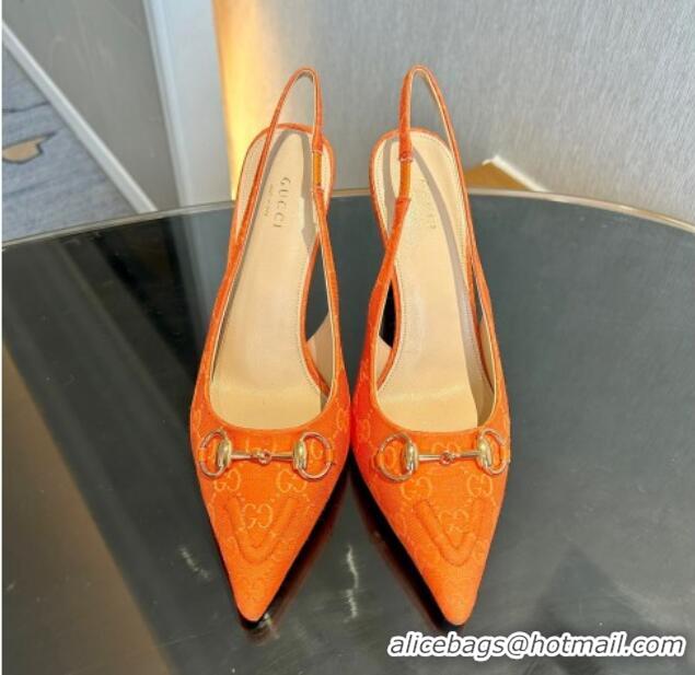 Shop Duplicate Gucci GG Canvas Slingback Pumps 10.5cm with Horsebit Orange 1119027