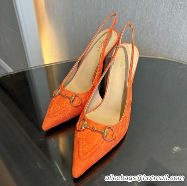 Shop Duplicate Gucci GG Canvas Slingback Pumps 10.5cm with Horsebit Orange 1119027