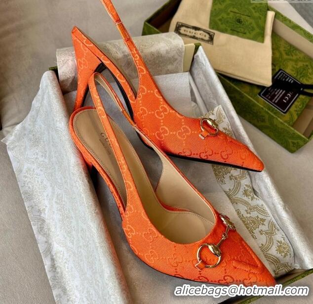 Shop Duplicate Gucci GG Canvas Slingback Pumps 10.5cm with Horsebit Orange 1119027