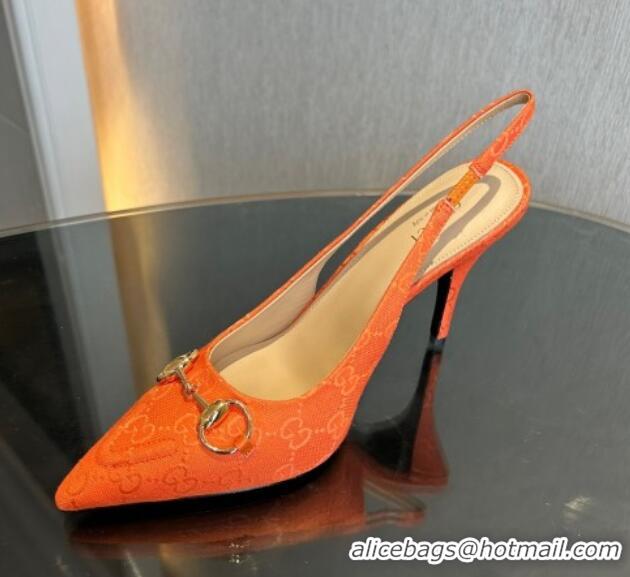 Shop Duplicate Gucci GG Canvas Slingback Pumps 10.5cm with Horsebit Orange 1119027