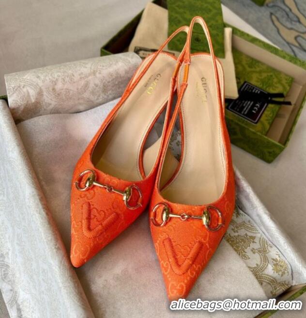 Shop Duplicate Gucci GG Canvas Slingback Pumps 10.5cm with Horsebit Orange 1119027