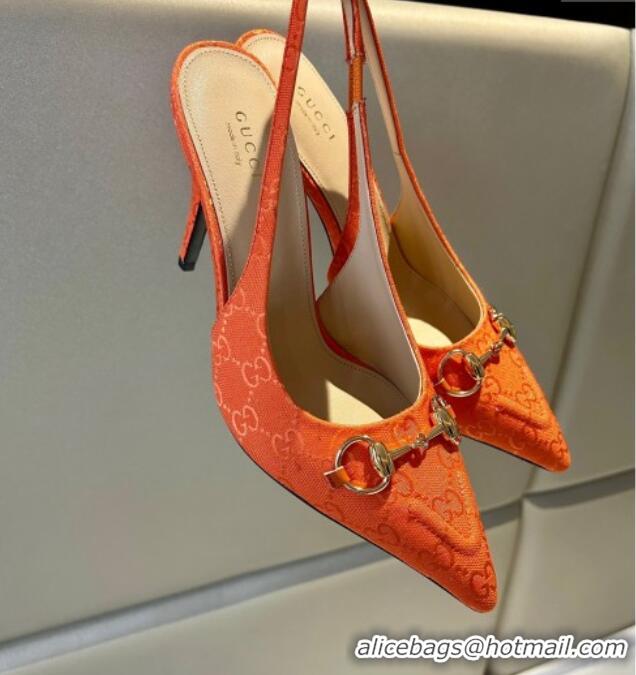 Shop Duplicate Gucci GG Canvas Slingback Pumps 10.5cm with Horsebit Orange 1119027