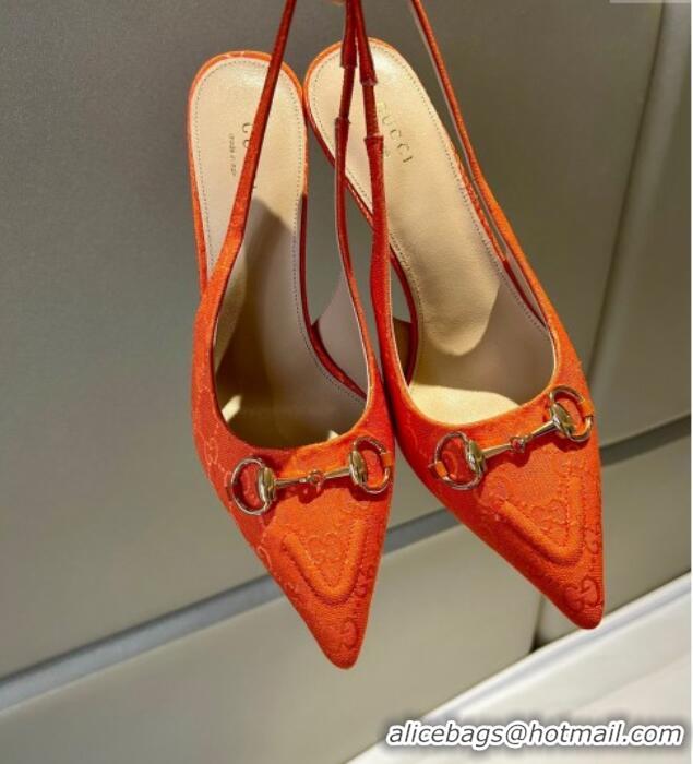 Shop Duplicate Gucci GG Canvas Slingback Pumps 10.5cm with Horsebit Orange 1119027