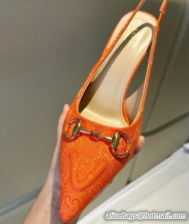 Shop Duplicate Gucci GG Canvas Slingback Pumps 10.5cm with Horsebit Orange 1119027