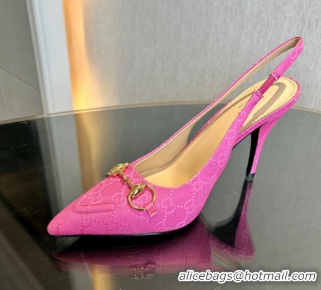 Top Design Gucci GG Canvas Slingback Pumps 10.5cm with Horsebit Dark Pink 1119028