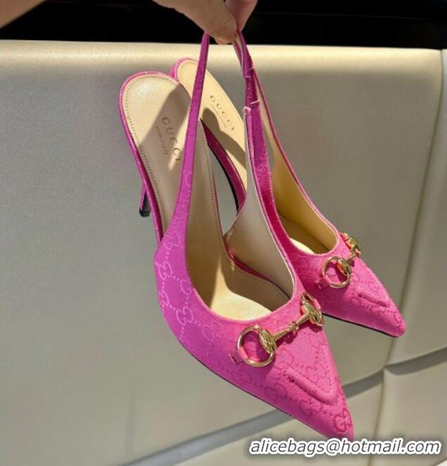 Top Design Gucci GG Canvas Slingback Pumps 10.5cm with Horsebit Dark Pink 1119028