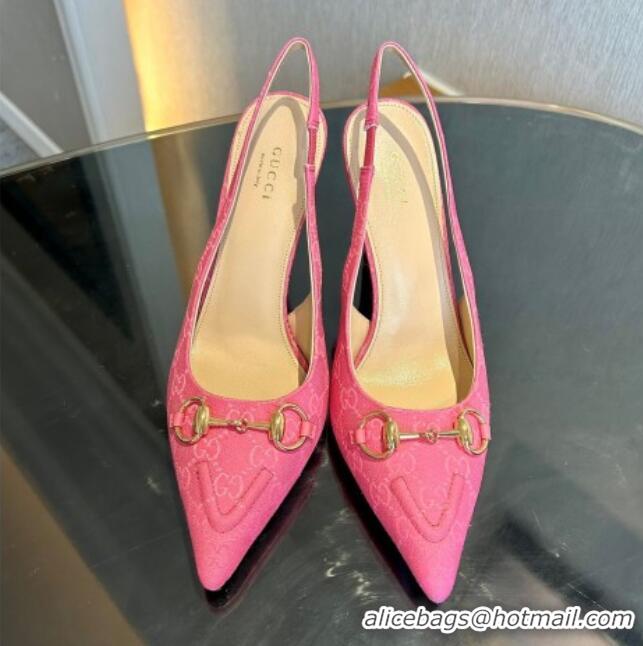 Top Design Gucci GG Canvas Slingback Pumps 10.5cm with Horsebit Dark Pink 1119028