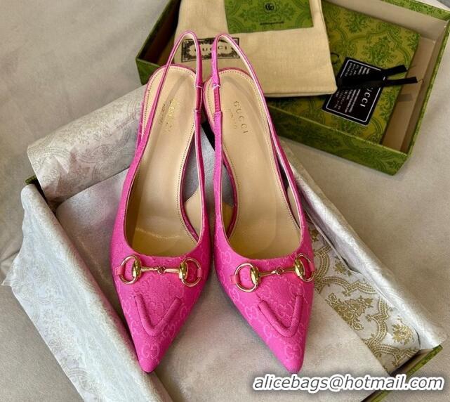 Top Design Gucci GG Canvas Slingback Pumps 10.5cm with Horsebit Dark Pink 1119028