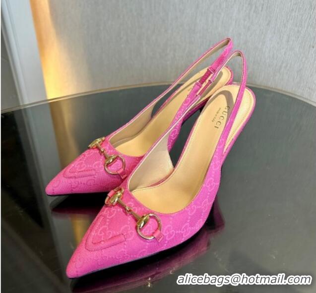 Top Design Gucci GG Canvas Slingback Pumps 10.5cm with Horsebit Dark Pink 1119028