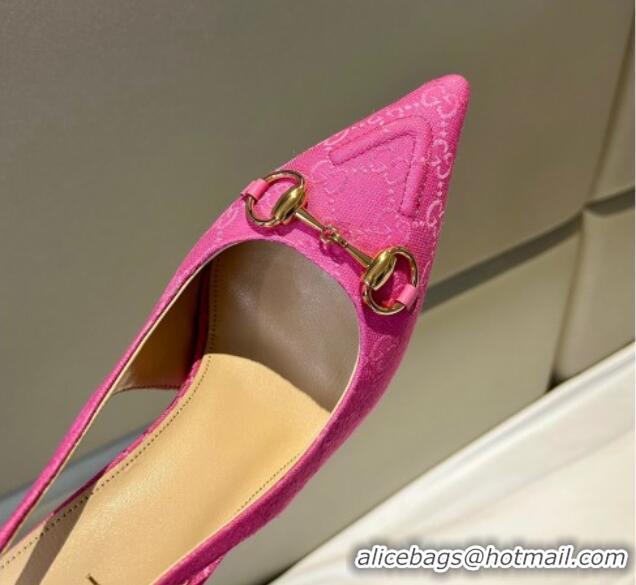 Top Design Gucci GG Canvas Slingback Pumps 10.5cm with Horsebit Dark Pink 1119028