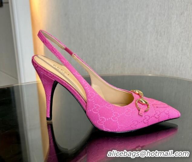 Top Design Gucci GG Canvas Slingback Pumps 10.5cm with Horsebit Dark Pink 1119028