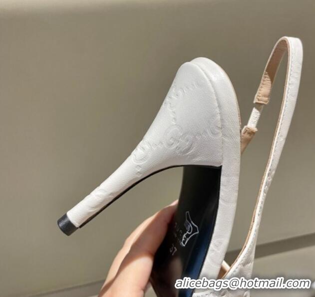 Purchase Gucci GG Leather Slingback Pumps 10.5cm with Horsebit 782627 White 1119030