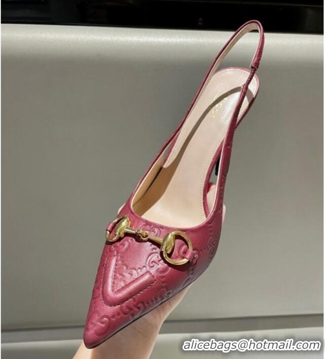 Best Product Gucci GG Leather Slingback Pumps 10.5cm with Horsebit 782627 Burgundy 1119031