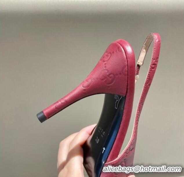 Best Product Gucci GG Leather Slingback Pumps 10.5cm with Horsebit 782627 Burgundy 1119031