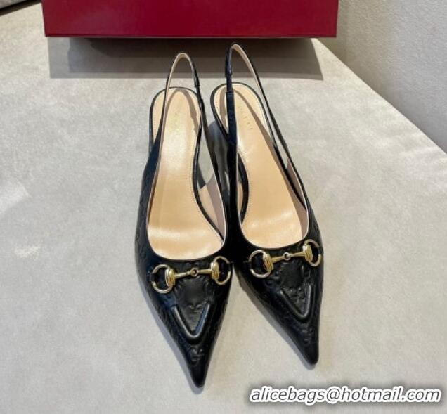 Sophisticated Gucci GG Leather Slingback Pumps 4.5cm with Horsebit 782627 Black 1119032