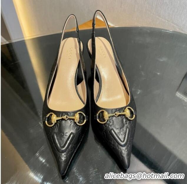 Sophisticated Gucci GG Leather Slingback Pumps 4.5cm with Horsebit 782627 Black 1119032