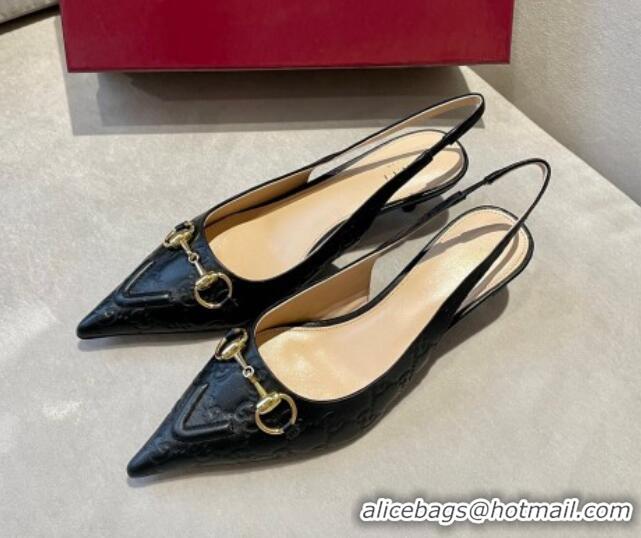 Sophisticated Gucci GG Leather Slingback Pumps 4.5cm with Horsebit 782627 Black 1119032