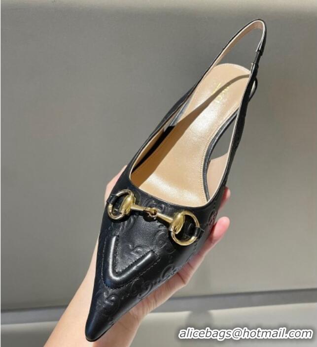 Sophisticated Gucci GG Leather Slingback Pumps 4.5cm with Horsebit 782627 Black 1119032