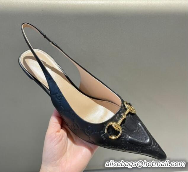 Sophisticated Gucci GG Leather Slingback Pumps 4.5cm with Horsebit 782627 Black 1119032