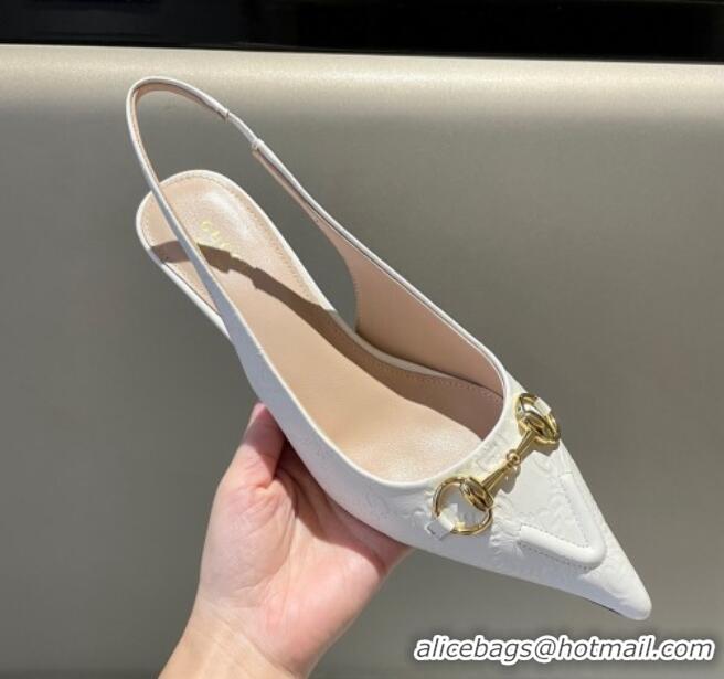 Duplicate Gucci GG Leather Slingback Pumps 4.5cm with Horsebit 782627 White 1119033