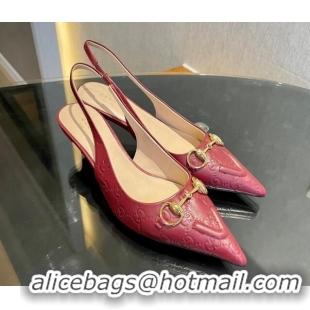 Low Price Gucci GG Leather Slingback Pumps 4.5cm with Horsebit 782627 Burgundy 1119034