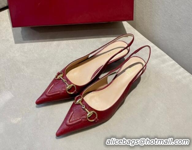 Low Price Gucci GG Leather Slingback Pumps 4.5cm with Horsebit 782627 Burgundy 1119034