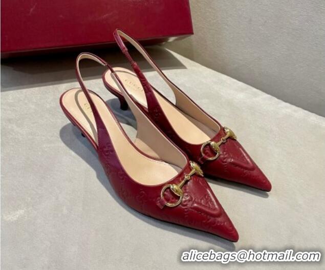 Low Price Gucci GG Leather Slingback Pumps 4.5cm with Horsebit 782627 Burgundy 1119034