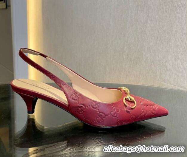 Low Price Gucci GG Leather Slingback Pumps 4.5cm with Horsebit 782627 Burgundy 1119034