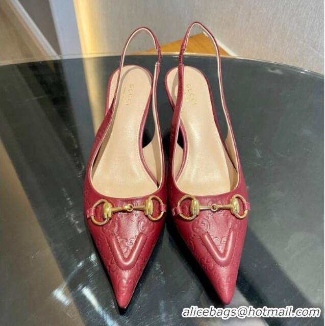 Low Price Gucci GG Leather Slingback Pumps 4.5cm with Horsebit 782627 Burgundy 1119034