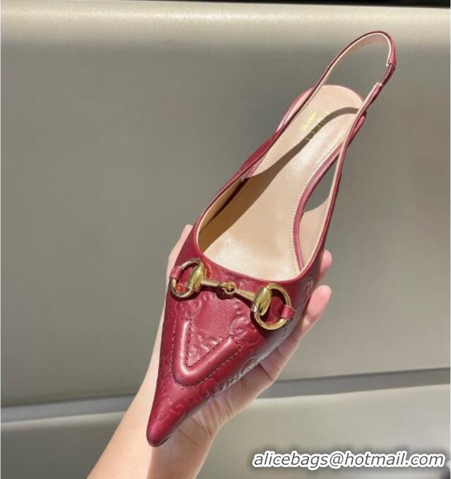 Low Price Gucci GG Leather Slingback Pumps 4.5cm with Horsebit 782627 Burgundy 1119034