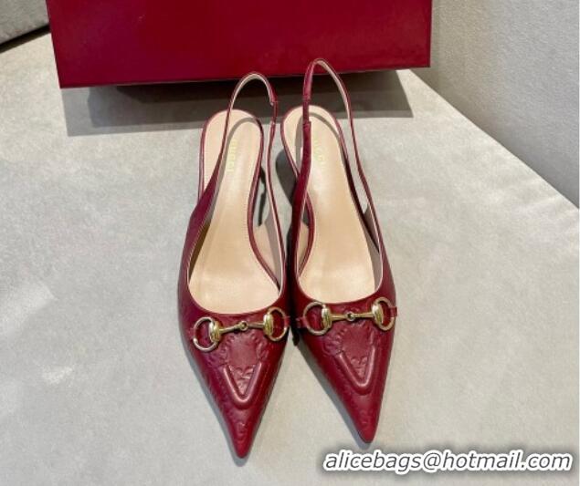 Low Price Gucci GG Leather Slingback Pumps 4.5cm with Horsebit 782627 Burgundy 1119034