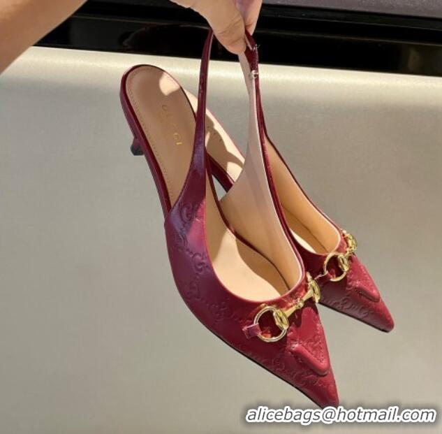 Low Price Gucci GG Leather Slingback Pumps 4.5cm with Horsebit 782627 Burgundy 1119034