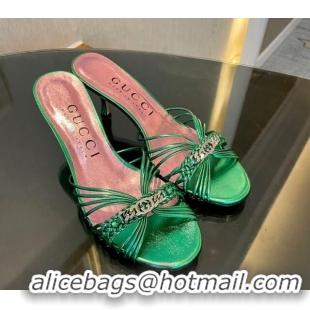 Stylish Gucci Lambskin Heel Slides Sandal 6.5cm with GG Chain Green 1119035