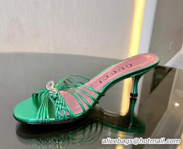 Stylish Gucci Lambskin Heel Slides Sandal 6.5cm with GG Chain Green 1119035