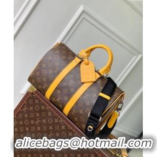 Promotional Louis Vuitton Men's Keepall Bandouliere 35 bag in Monogram Macassar Canvas M13201 Safran Yellow 2024