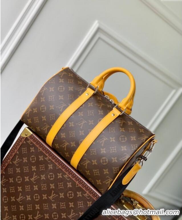 Promotional Louis Vuitton Men's Keepall Bandouliere 35 bag in Monogram Macassar Canvas M13201 Safran Yellow 2024