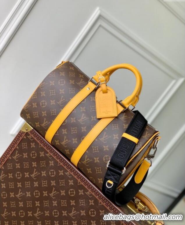 Promotional Louis Vuitton Men's Keepall Bandouliere 35 bag in Monogram Macassar Canvas M13201 Safran Yellow 2024