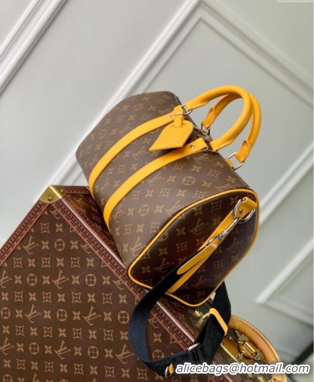 Promotional Louis Vuitton Men's Keepall Bandouliere 35 bag in Monogram Macassar Canvas M13201 Safran Yellow 2024