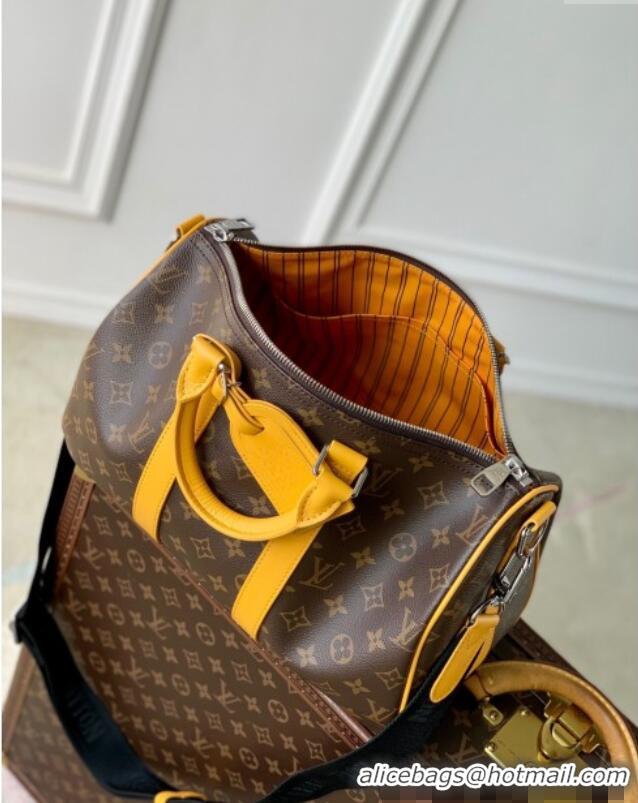 Promotional Louis Vuitton Men's Keepall Bandouliere 35 bag in Monogram Macassar Canvas M13201 Safran Yellow 2024