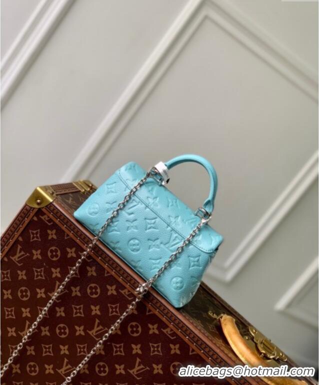 Top Grade Louis Vuitton Nano Madeleine Top Handle Bag in Supple Grained Leather M12211 Azur Frost Blue 2024