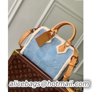 Best Price Louis Vuitton Speedy 25 Bandouliere bag in Blue Damier Denim Canvas and White Shearling N40700 2024